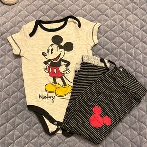 Disney Baby Mickey Bodysuit & Striped Pants - Gray, Black, Yellow, Red